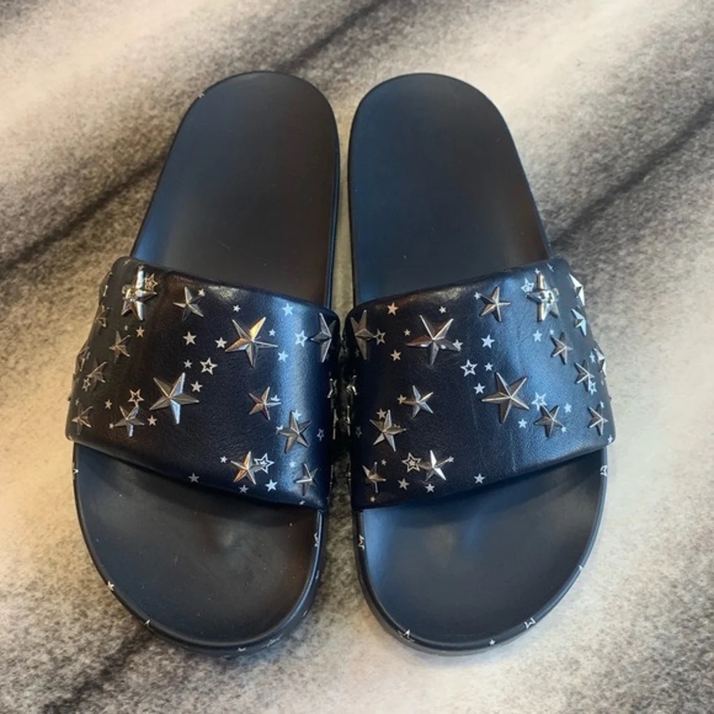 { Tory Burch } Star Slides Navy Leather Sandals